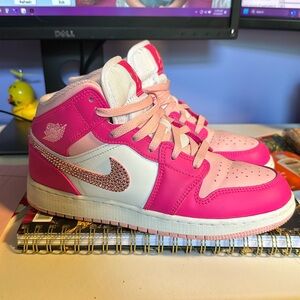 Pink Swarovski womens air jordan 1 mid shoes